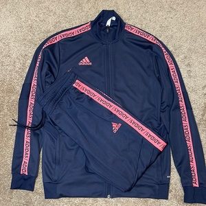 Adidas track suit blue size medium jacket and pants sold as a set